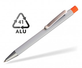 Penko Nevis Eco 4444 Recycled Alu-Kugelschreiber als Werbeartikel hellgrau orange