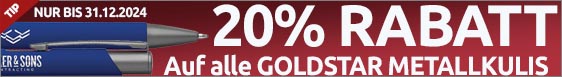 20% Rabatt auf alle Goldstar Metallkugeslchreiber